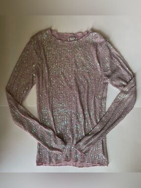 Free People Pink Sequin Long Sleeve Top